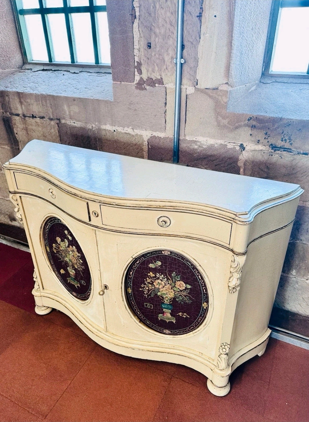 Antique Italian Hand Painted Cabinet, Sideboard. Oak, C1890.