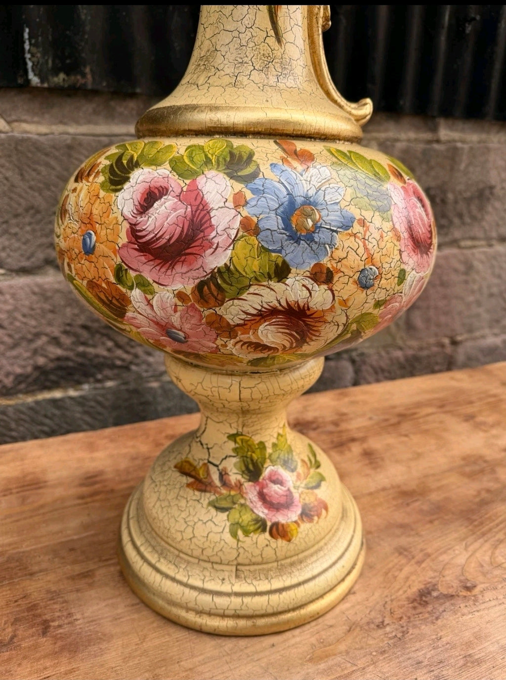 Large Vintage Italian Hand Painted Ceramic Pitcher Vase. Flowers, Display