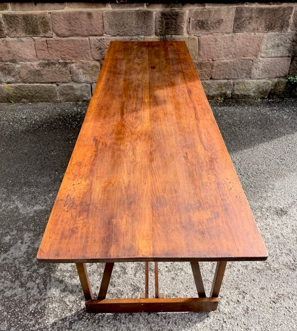 Rare Pitch Pine & Beech 7ft 1960s Trestle Table. Dining, 8 Seater, Art, Studio