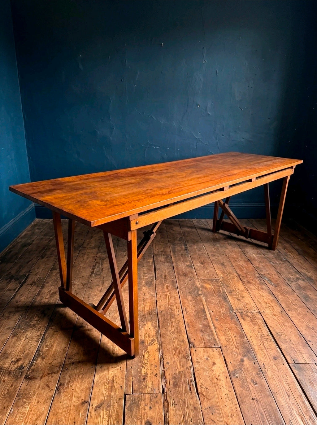 Rare Pitch Pine & Beech 7ft 1960s Trestle Table. Dining, 8 Seater, Art, Studio