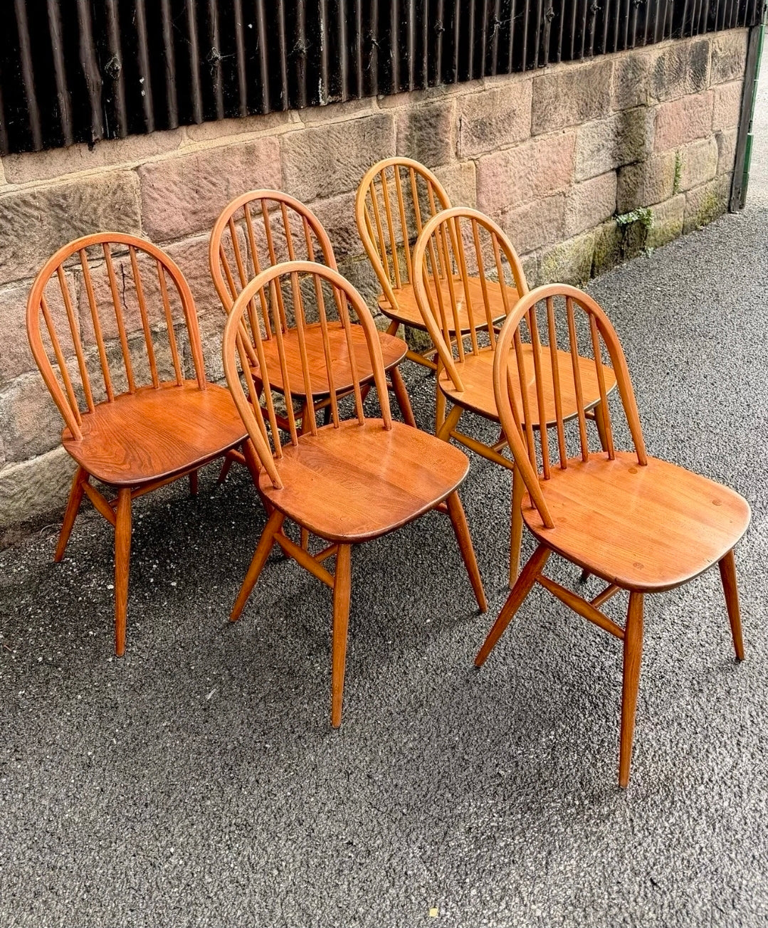 Ercol Elm And Beech Windsor Dining Chairs. Set Of 6, Vintage, Mid Century