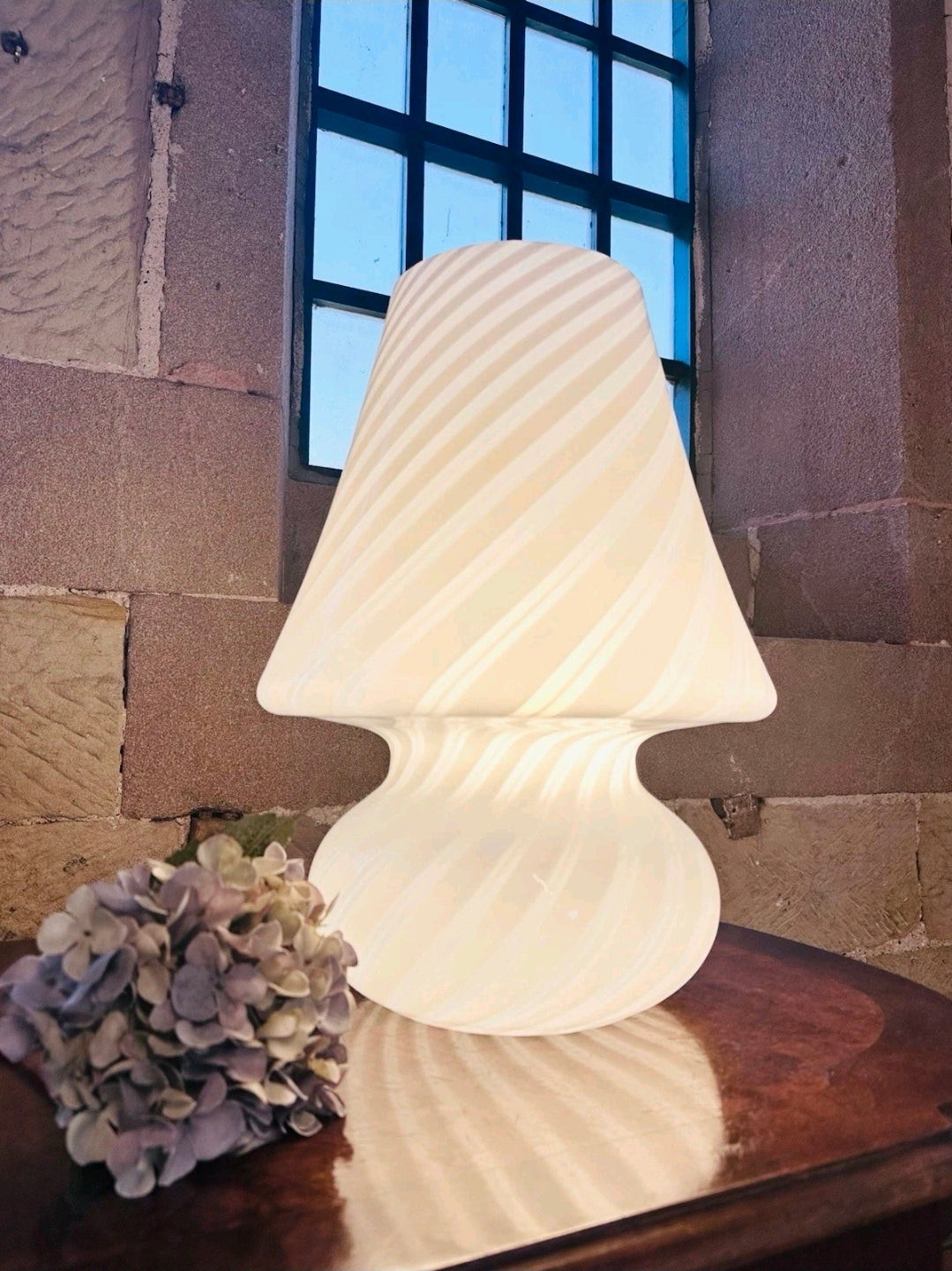 1970s Murano Glass Table Lamp Vintage Swirl Mushroom Space Age Retro Italian