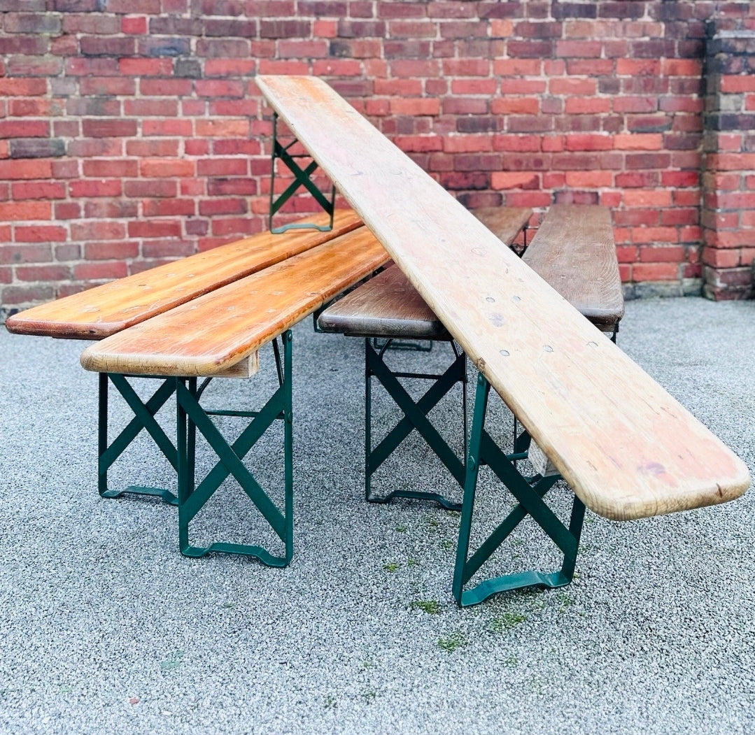 Vintage Italian Hardwood Beer Festival Benches, Dining, Pub, Bar, Garden Bench