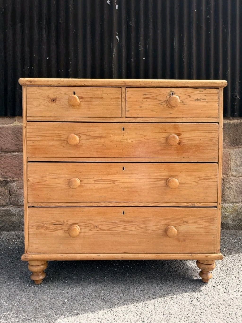 Large Antique Victorian Waxed Pine Chest Of Drawers, Country Farmhouse, Bedroom.