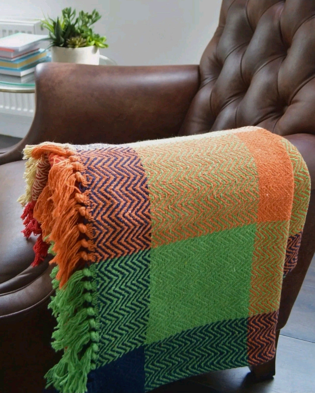 Extra Large Check Throw, Herringbone, Multicoloured Blanket 100% Cotton