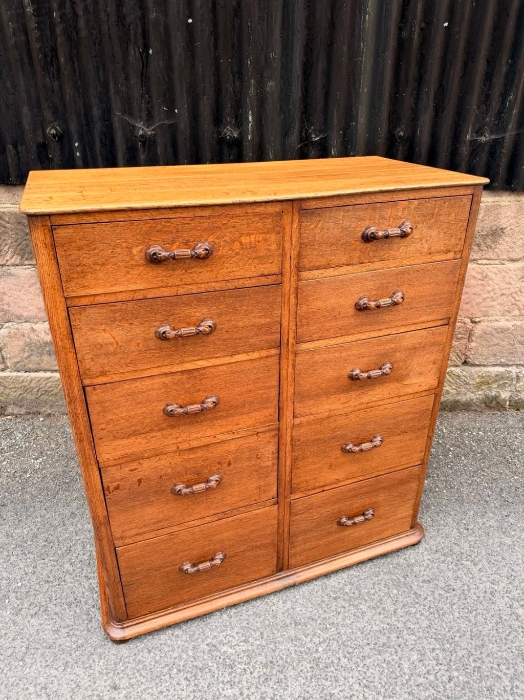 1920s Antique Banker’s Oak Tallboy Chest of Drawers. 10 Drawer. Office, Bedroom