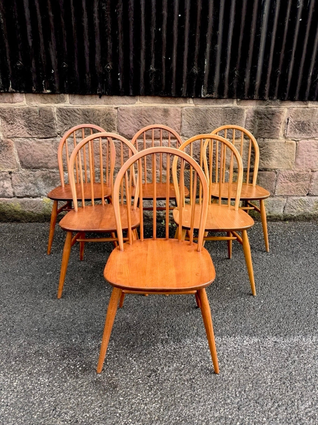 Ercol Elm And Beech Windsor Dining Chairs. Set Of 6, Vintage, Mid Century
