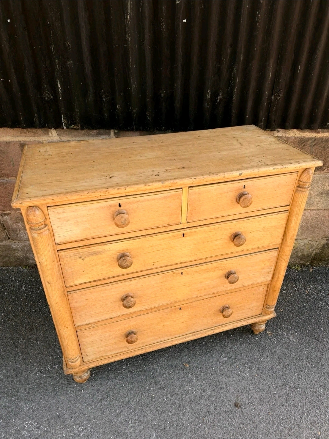 Antique Victorian Rustic Waxed Pine Chest Of Drawers, Country Cottage, Bedroom.