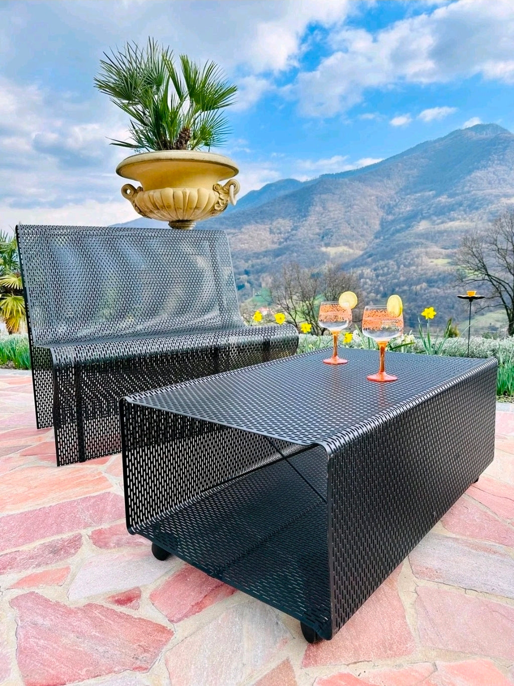 Punched Steel Plate, Outdoor Furniture Set by NEOLT, 1980s Patio, Garden Seating