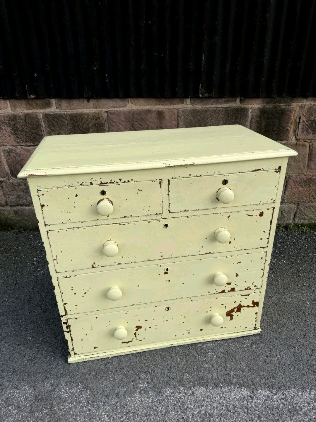 Painted Victorian Oak Chest Of Drawers. Original Paint, 2 Over 3 Drawers.