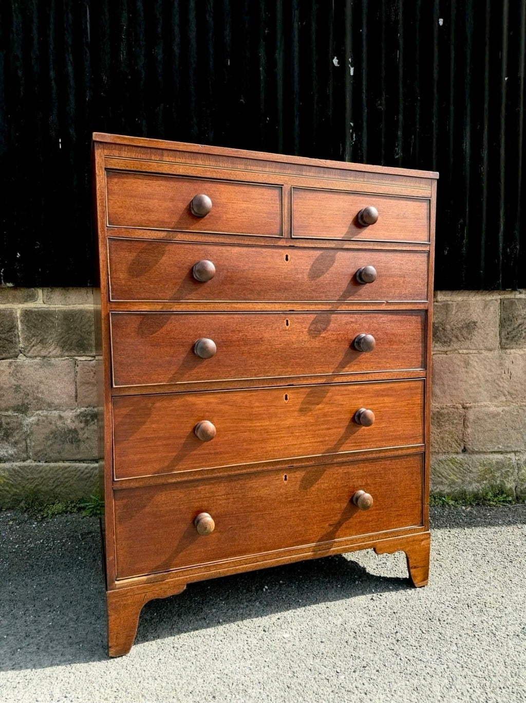 Antique 19th Century Georgian Mahogany Chest Of 6 Drawers. Bedroom, Storage