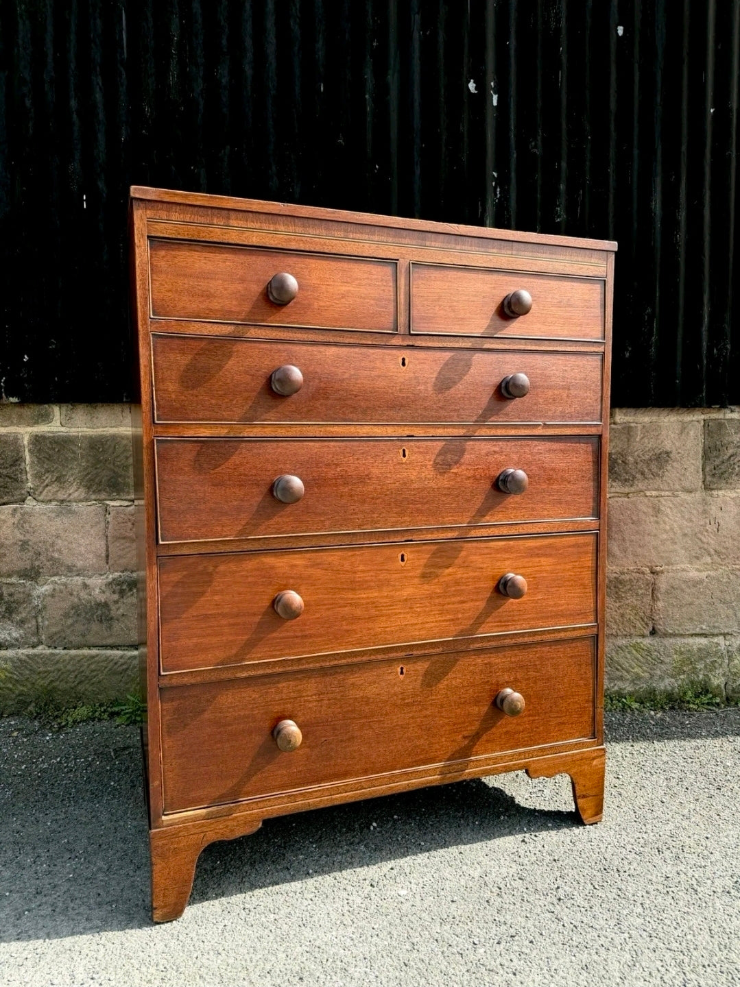 Antique 19th Century Georgian Mahogany Chest Of 6 Drawers. Bedroom, Storage