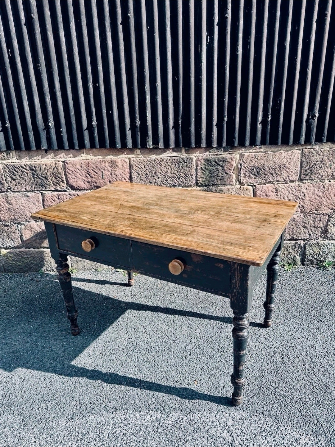 Antique French Oak Top Table. 2 Drawers. Kitchen, Dining, Original Paint