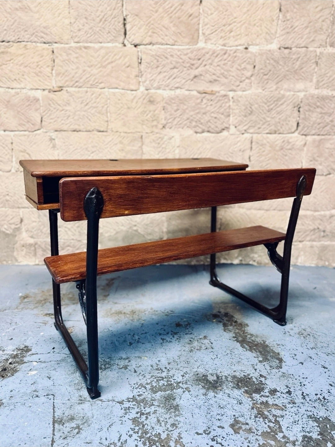 Antique Double School Desk. Oak & Cast Iron. Playroom, Kids Workspace, Orginal