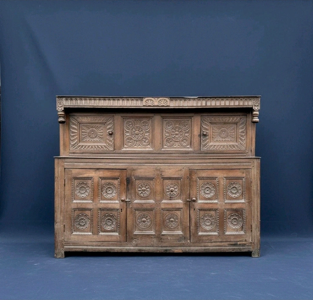 English Court Cupboard Dresser 18th Century Antique Carved Detail Solid Oak
