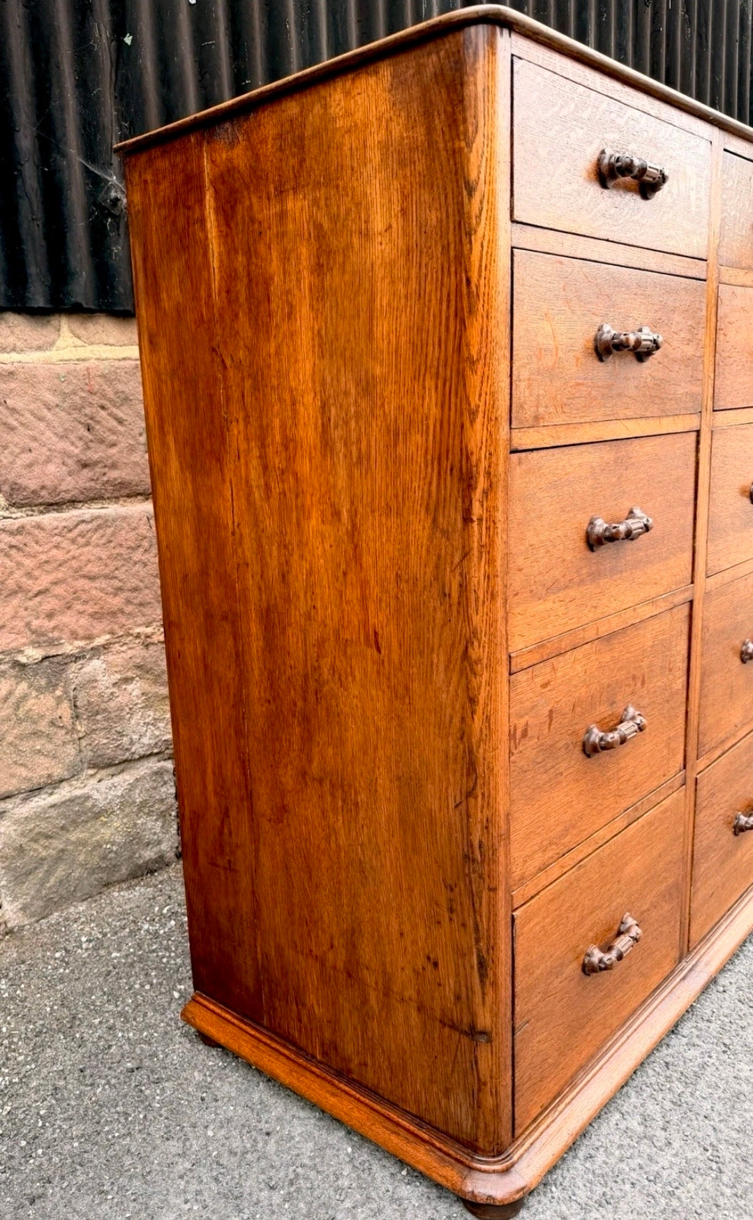 1920s Antique Banker’s Oak Tallboy Chest of Drawers. 10 Drawer. Office, Bedroom