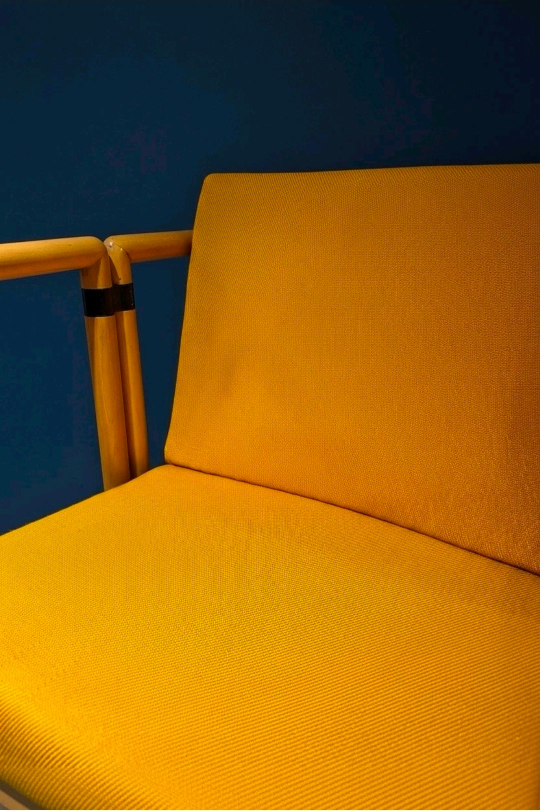 Vintage Folding Chair, Beech Wood, Yellow Cotton Upholstery, Italian. Occasional