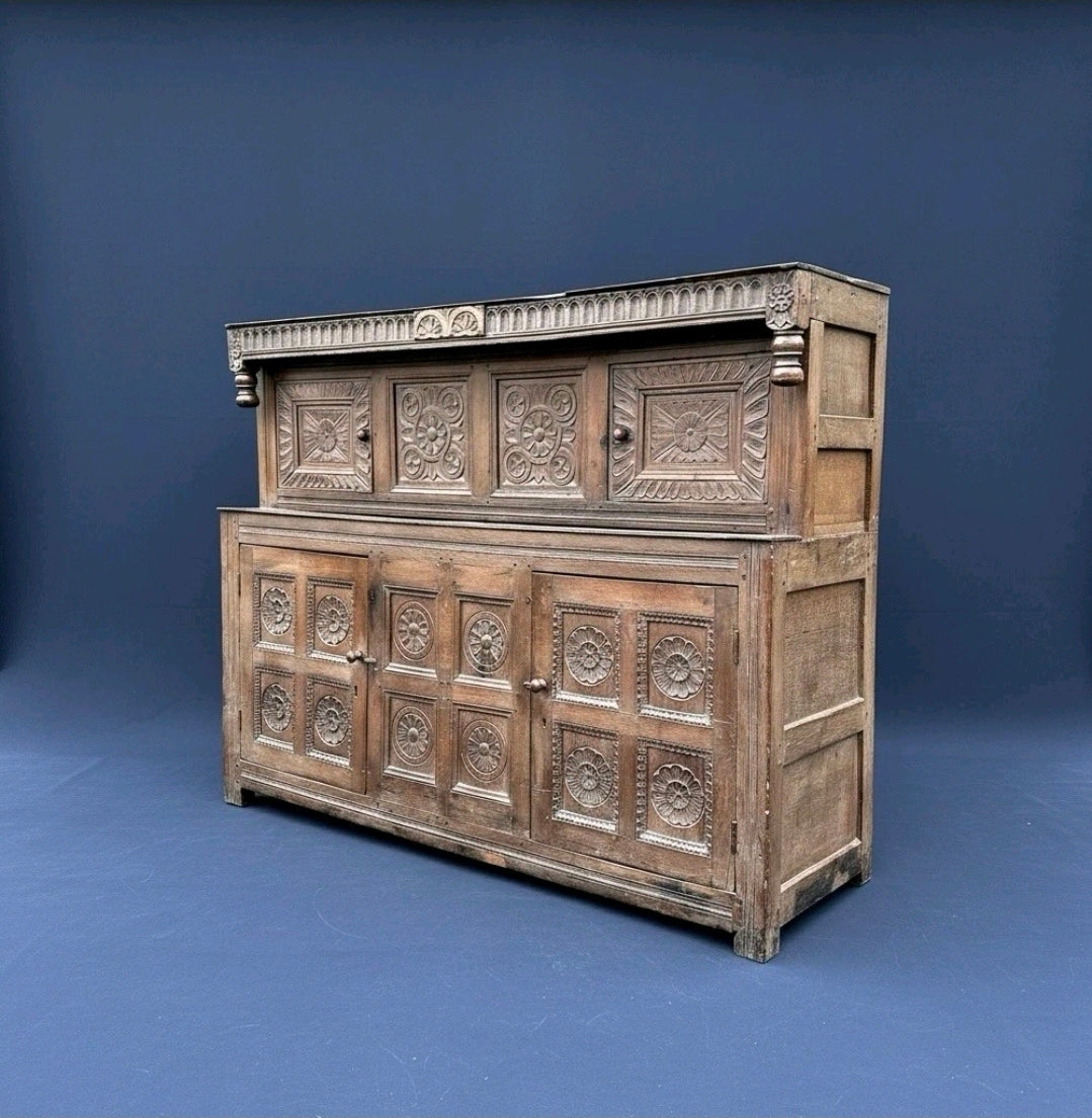 English Court Cupboard Dresser 18th Century Antique Carved Detail Solid Oak