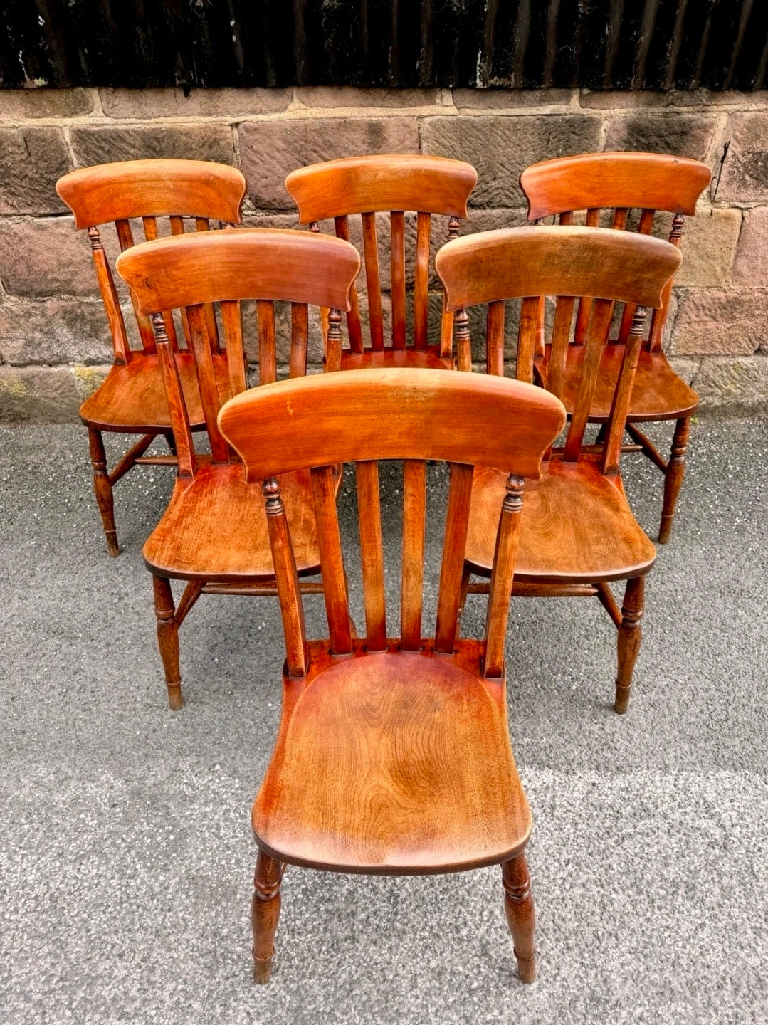6 Matching Antique Victorian Windsor Lathback Kitchen Dining Chairs. Elm & Beech