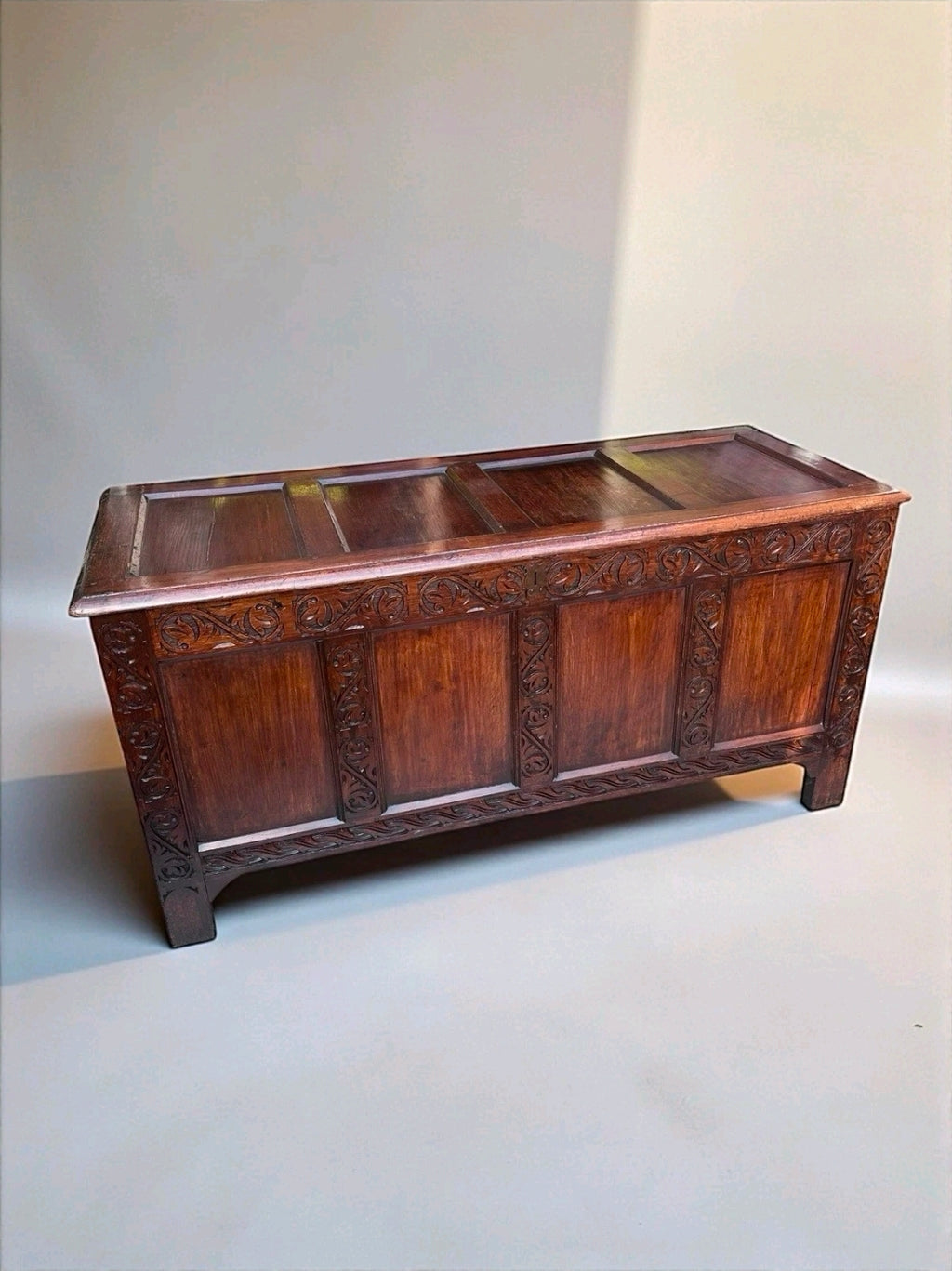Large 18th Century Solid Oak Blanket Box, Coffee, Chest, Storage. Carved