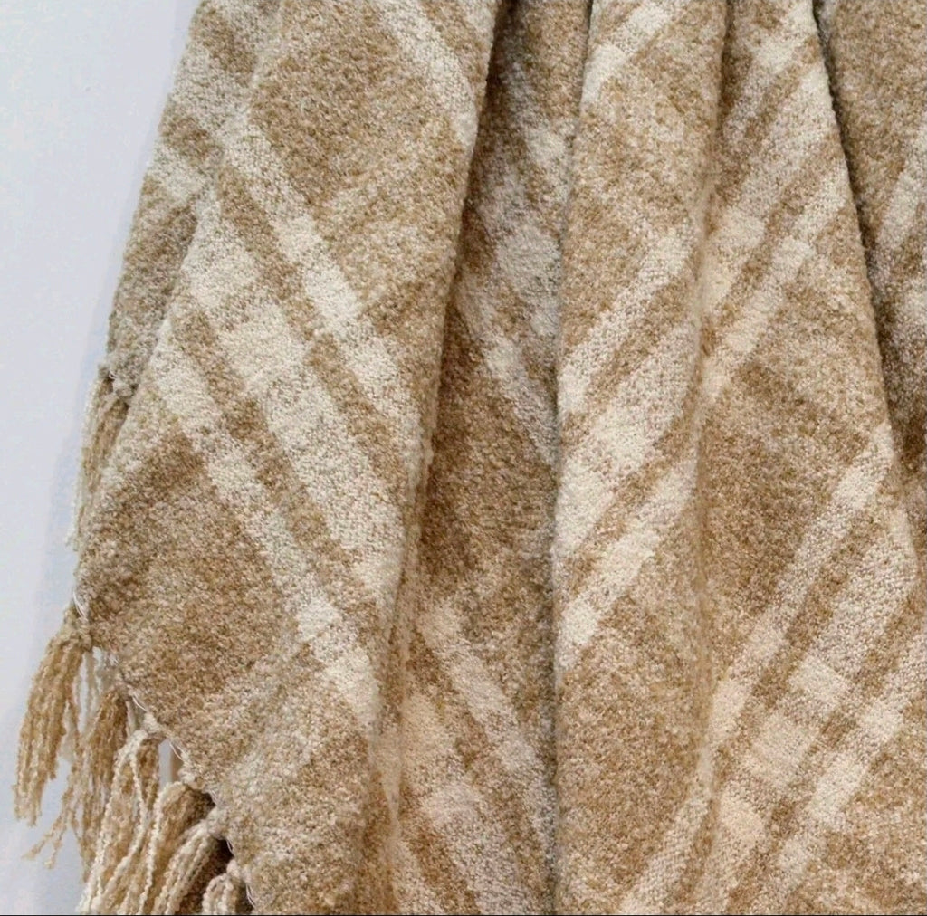 Luxury Chenille Tartan Throw Checked Picnic Blanket, 100% Recycled (Natural)