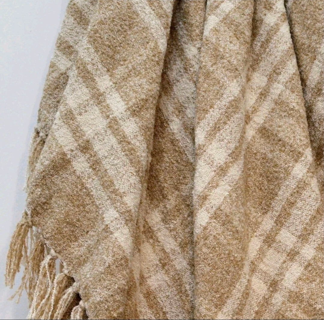 Luxury Chenille Tartan Throw Checked Picnic Blanket, 100% Recycled (Natural)