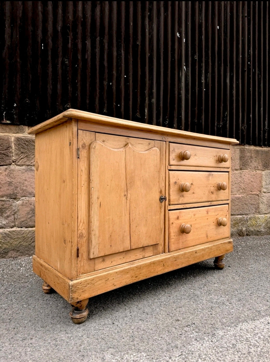 Victorian Pine Dresser Base/Sideboard. Three Drawers, Country, Cottage. Original