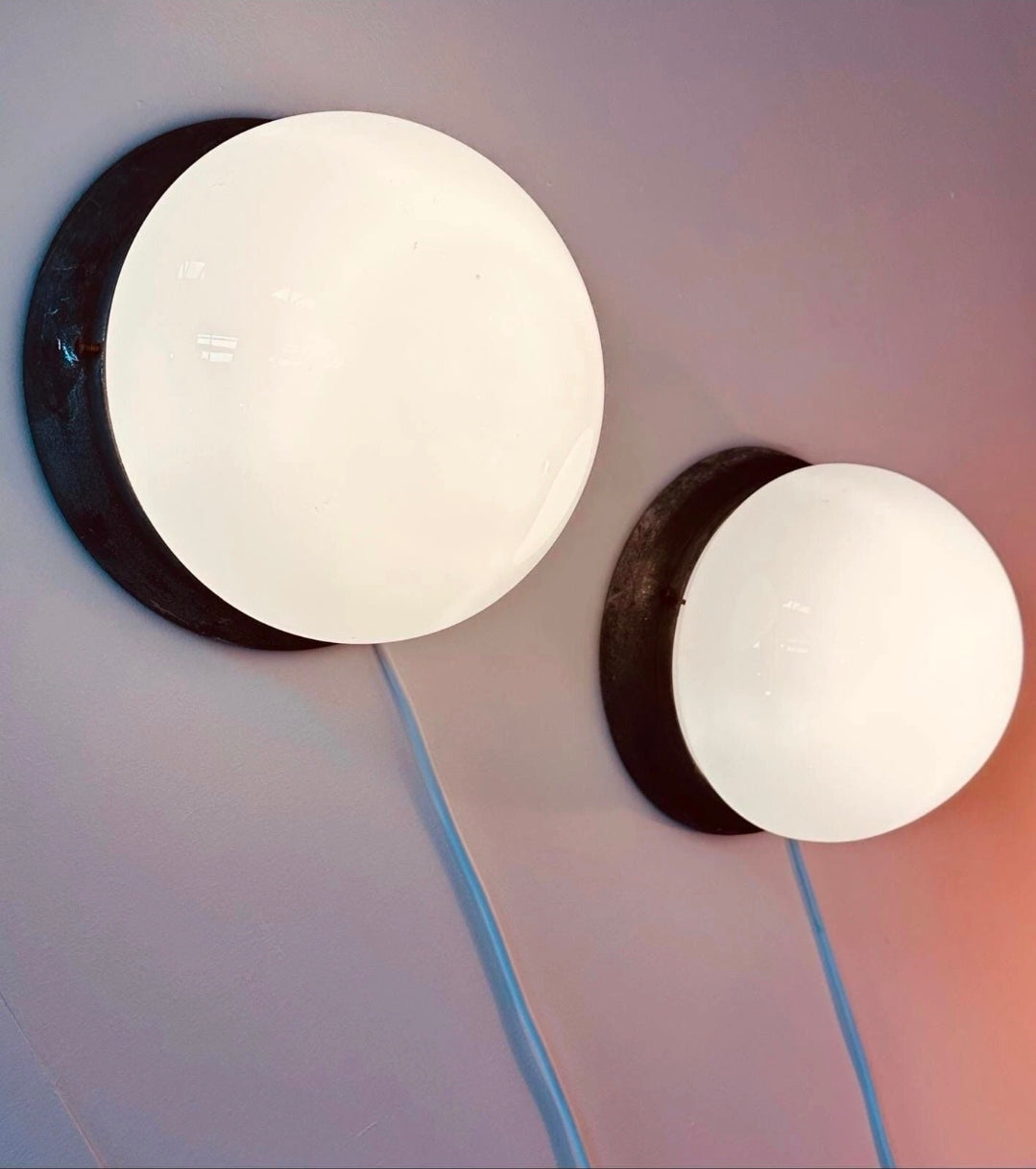Industrial Ceiling/Wall Light. 1940's Vintage Original Opaline glass, Metal