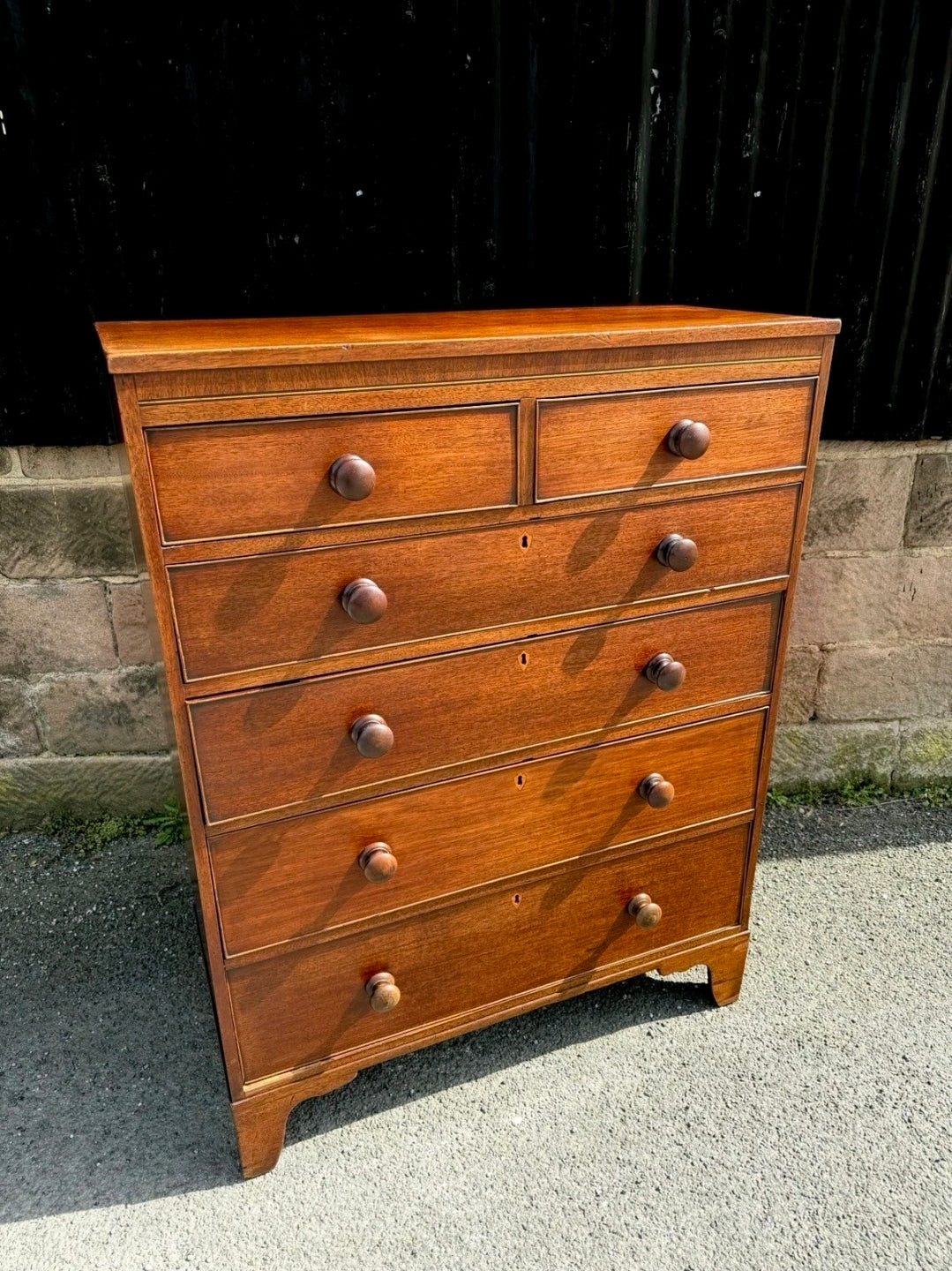 Antique 19th Century Georgian Mahogany Chest Of 6 Drawers. Bedroom, Storage
