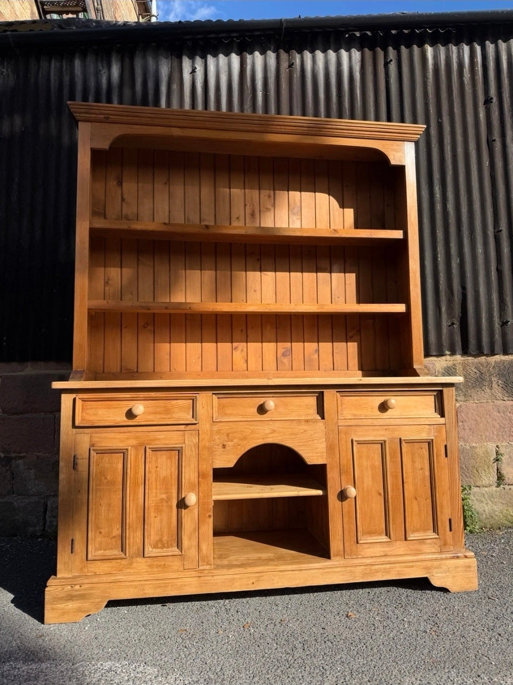 Large Antique Style Pine Welsh Dresser Kitchen Sideboard Display Unit, Farmhouse