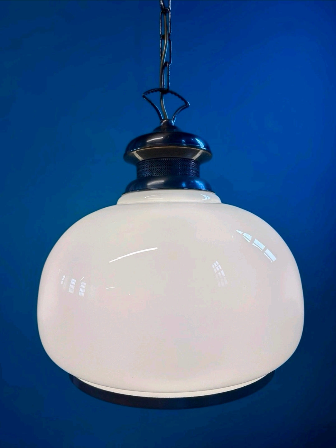 Vintage Italian Glass Pendant Light. 1960s, White, Vintage, Bedroom, Living Room