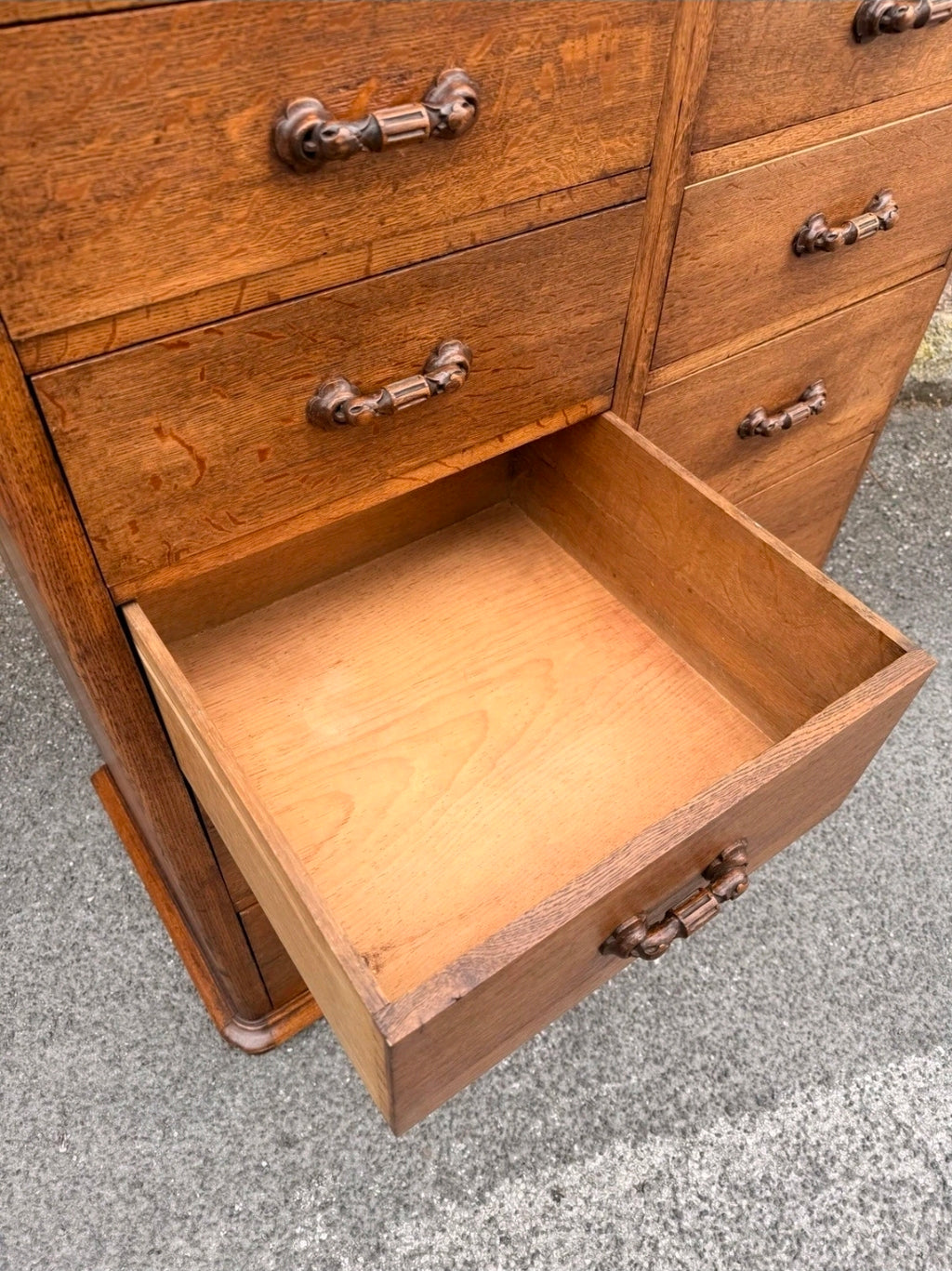 1920s Antique Banker’s Oak Tallboy Chest of Drawers. 10 Drawer. Office, Bedroom