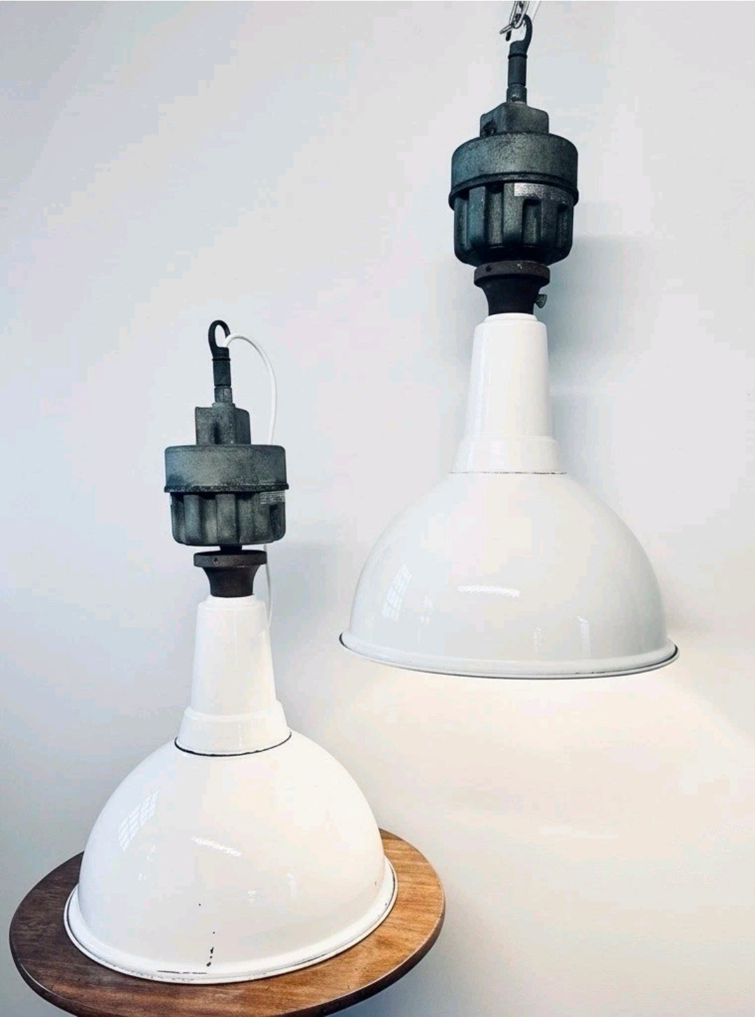 Original 1950s Industrial Benjamin Enamel Pendant Light, Kitchen, Feature, White