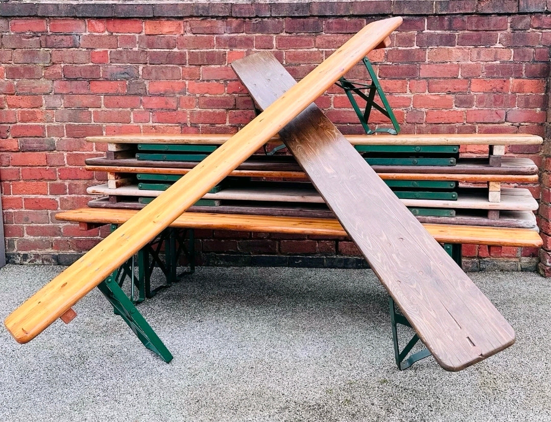 Vintage Italian Hardwood Beer Festival Benches, Dining, Pub, Bar, Garden Bench