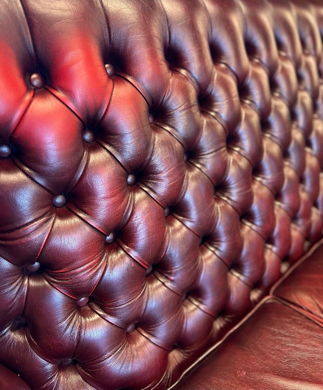Vintage Oxblood Leather Chesterfield 3 seater Wingback Sofa, 1960s, Castors