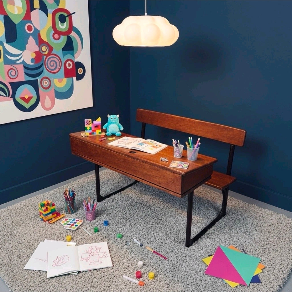 Antique Double School Desk. Oak & Cast Iron. Playroom, Kids Workspace, Orginal