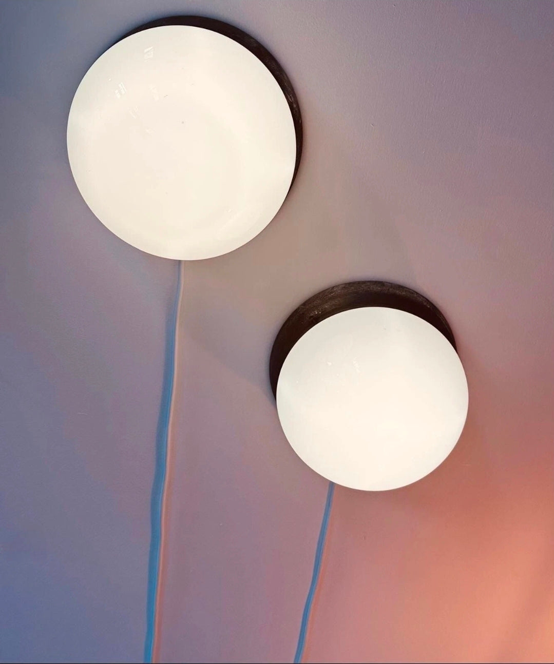 Industrial Ceiling/Wall Light. 1940's Vintage Original Opaline glass, Metal