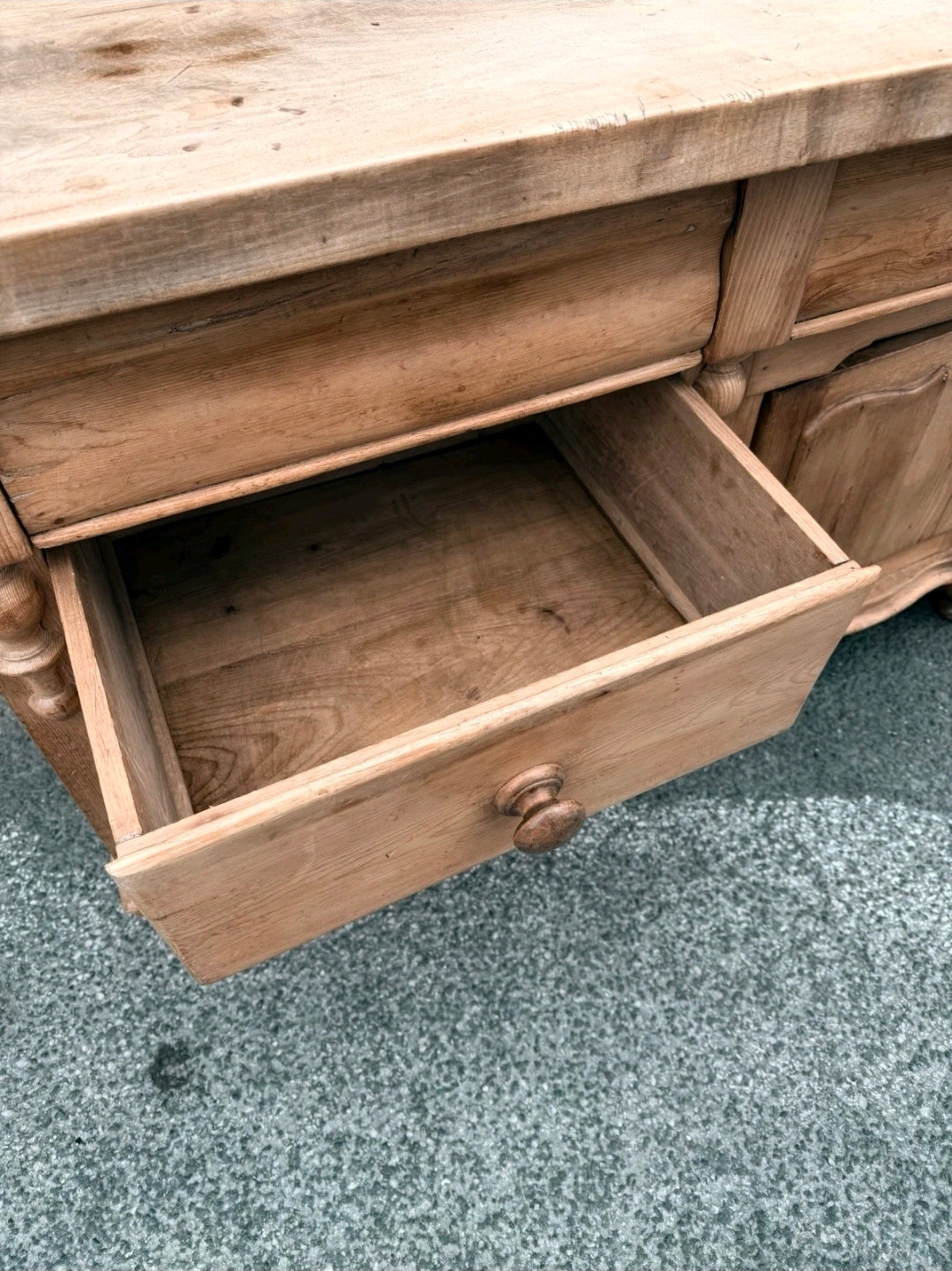 Victorian Lancashire Sideboard c1870, Antique Pine, Sycamore Top, Dresser
