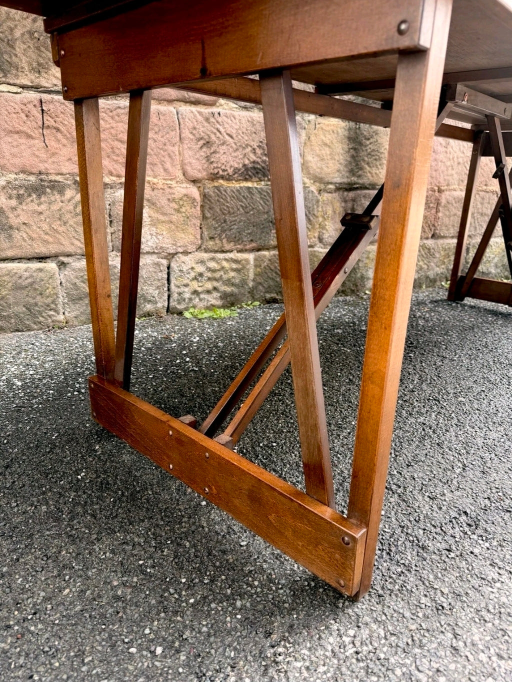 Rare Pitch Pine & Beech 7ft 1960s Trestle Table. Dining, 8 Seater, Art, Studio