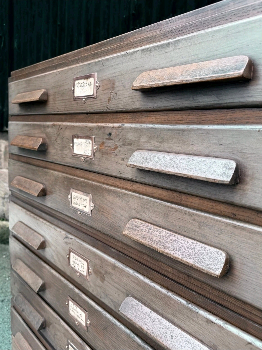 Large Mid Century Oak Architects Plan Chest. 9 Drawers, Vintage, Storage, Office