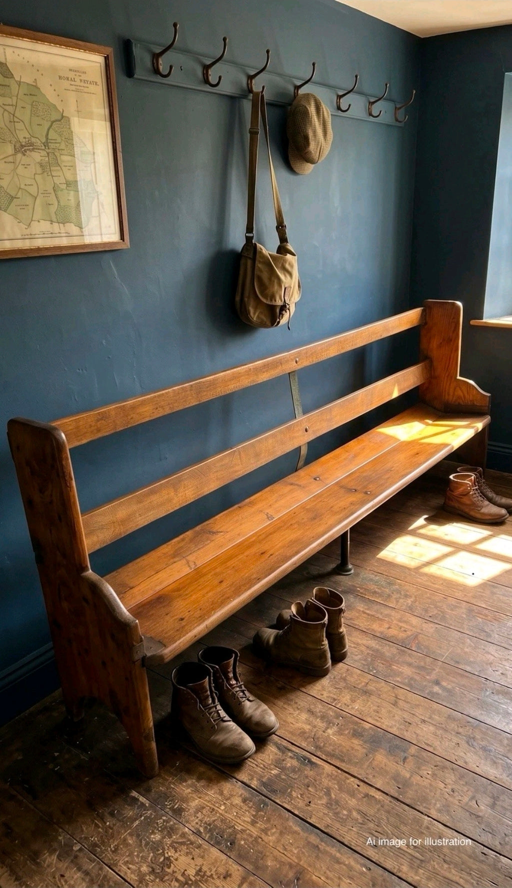 Rare Victorian Pitch Pine Sunday School Church Pew, Bench, Boot Room, Hallway