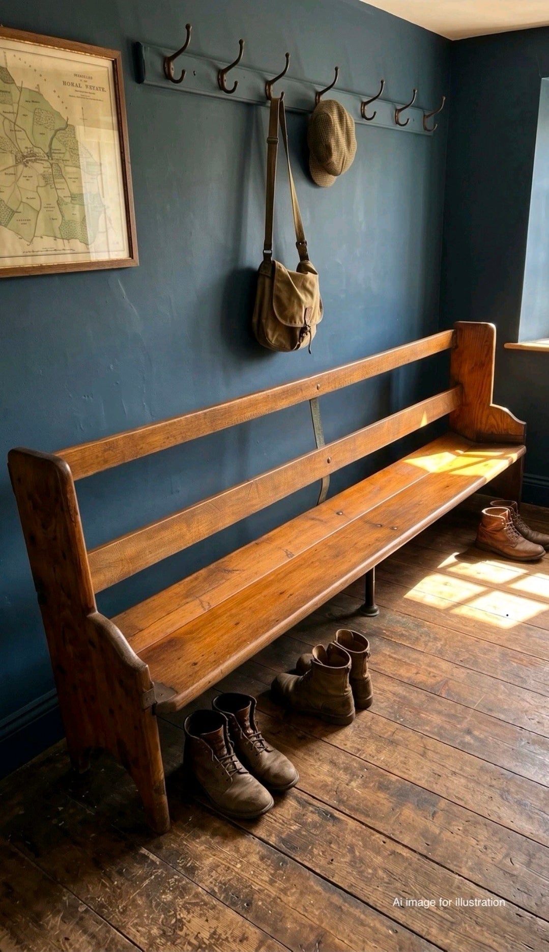 Rare Victorian Pitch Pine Sunday School Church Pew, Bench, Boot Room, Hallway