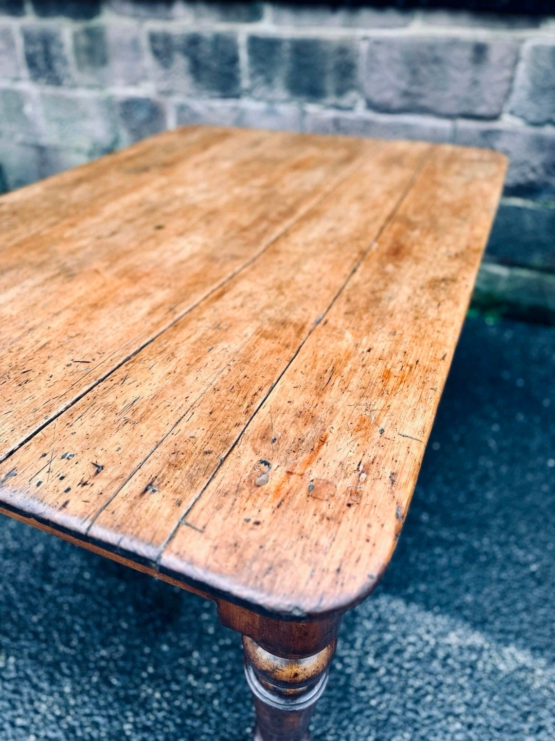 Victorian Farmhouse Scrub Top Pine & Mahogany Kitchen Table C1880.