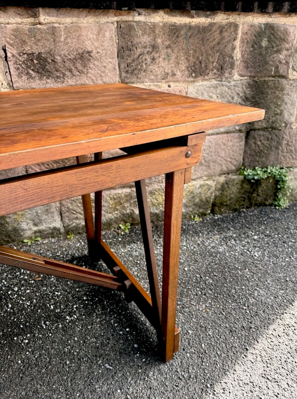 Rare Pitch Pine & Beech 7ft 1960s Trestle Table. Dining, 8 Seater, Art, Studio
