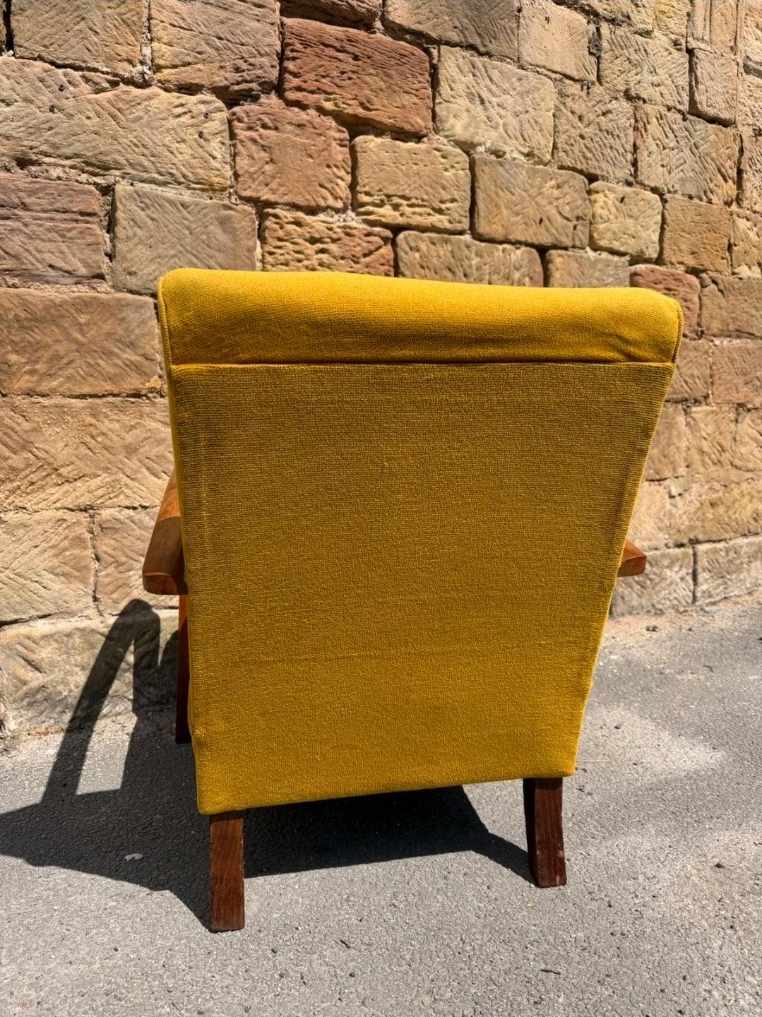 Yellow Fabric Mid Century Italian Armchair. MCM, Living Room, Accent Chair.
