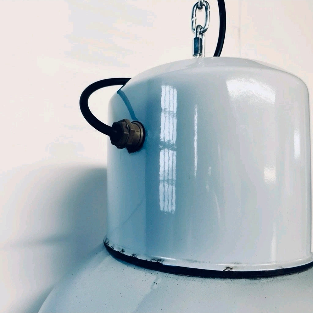 Original 1950s Industrial Italian Fiat Factory Enamel Pendant Light, Grey, Rare