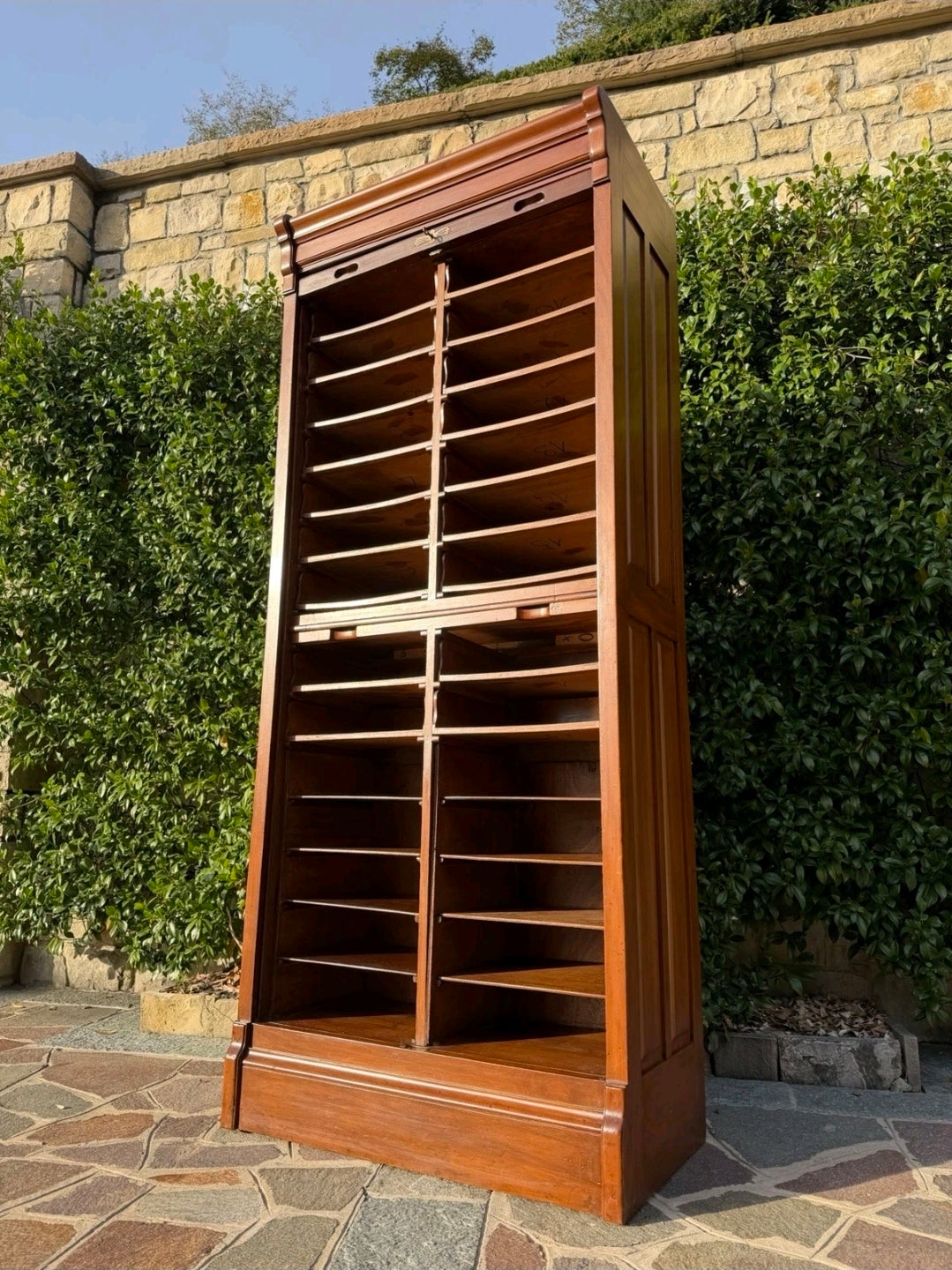 Cherry Wood Italian Tambour Archivio (c. 1920–1930) Filing Cabinet, Haberdashery