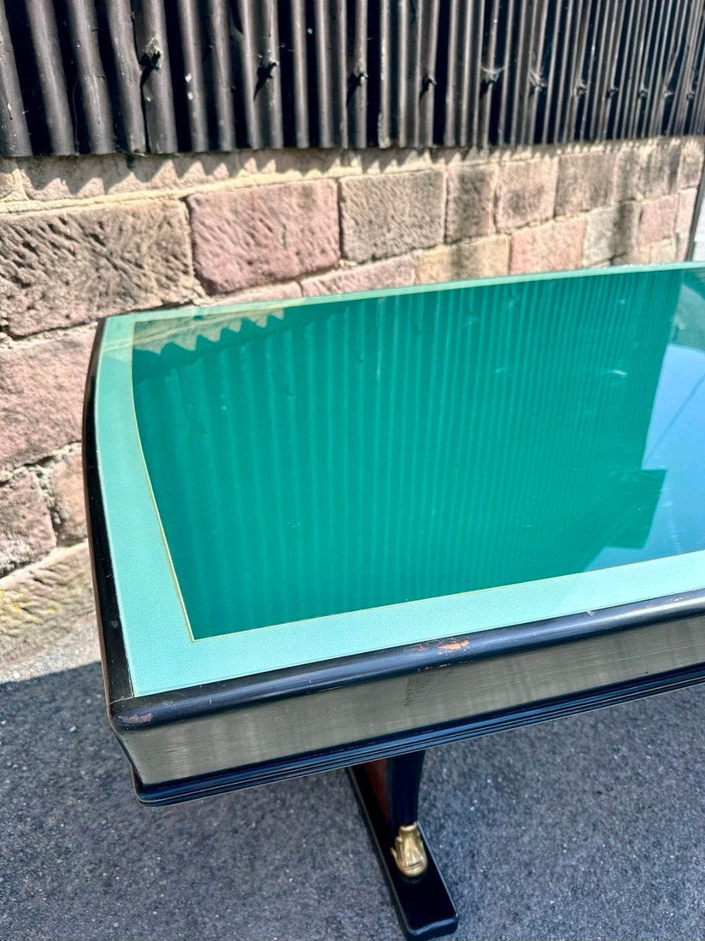 1940s Italian Designer Desk Attributed To Guglielmo Ulrich. Walnut, Glass, Green