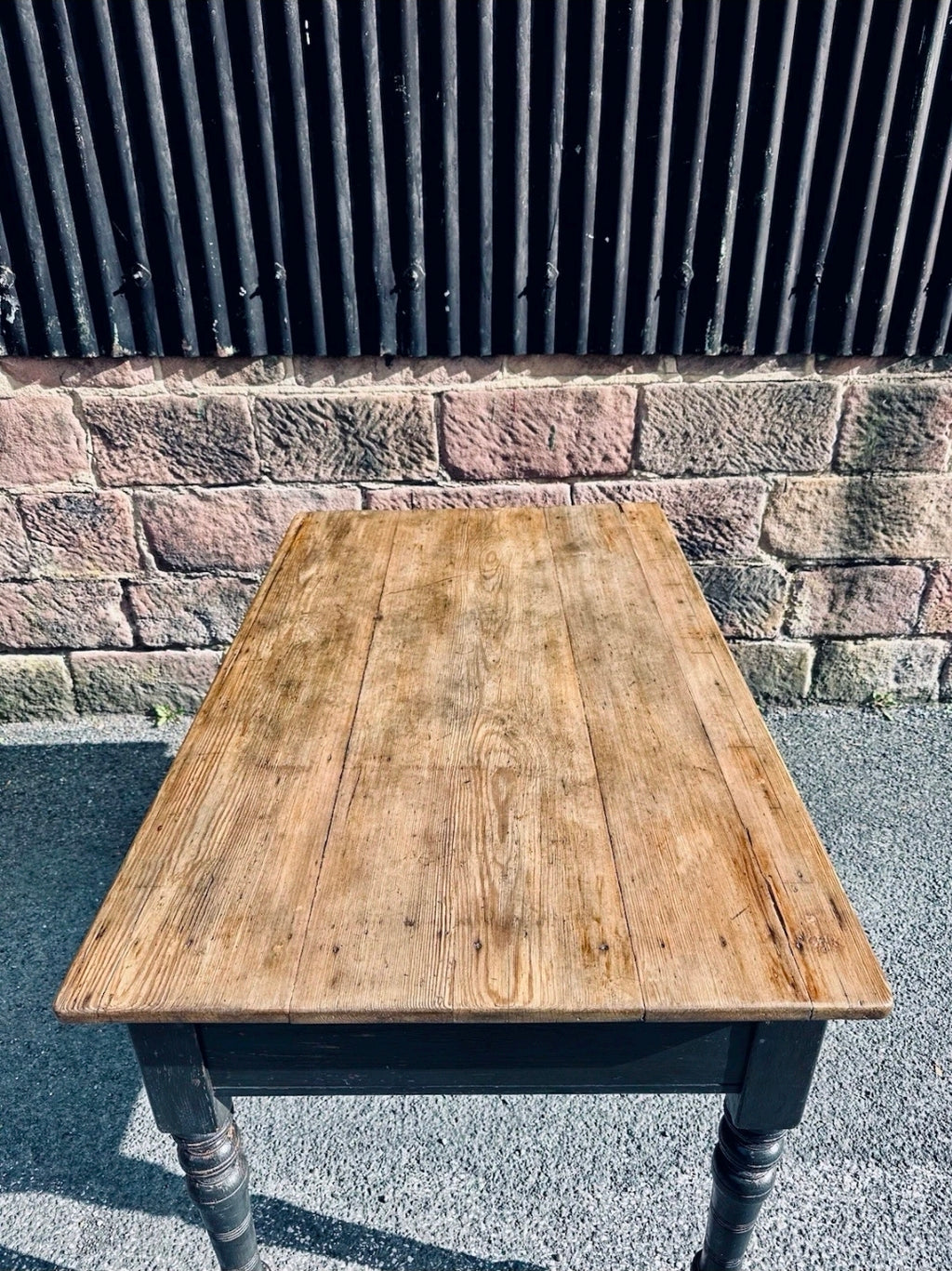 Antique French Oak Top Table. 2 Drawers. Kitchen, Dining, Original Paint