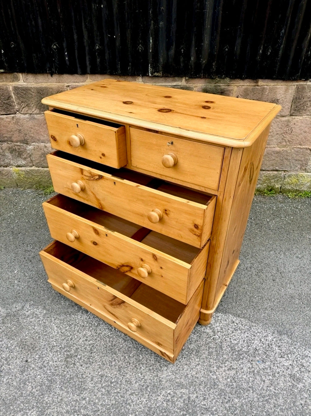 Antique Victorian Pine Chest Of Drawers, Original, 2 Over 3 Drawers, Lockable